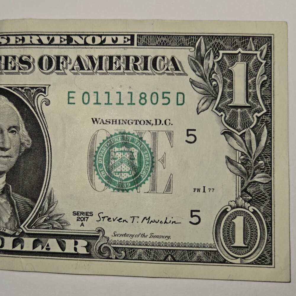 QUAD One Dollar Bill Series 2017A‎ E01111805D Fancy Serial Number - (B304)